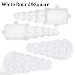Reusable Silicone Stretch Lids - Airtight Food Storage Covers for Kitchen and Refrigerator (White Round-Square)