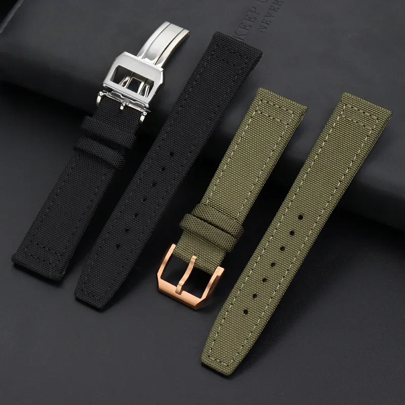 Per Iwc Tessuto Nylon Vera Pelle Underskin Pilot Blue Portofino Fold Buckle Men 20 21 22Mm Cinturini Sportivi Impermeabili Da Polso