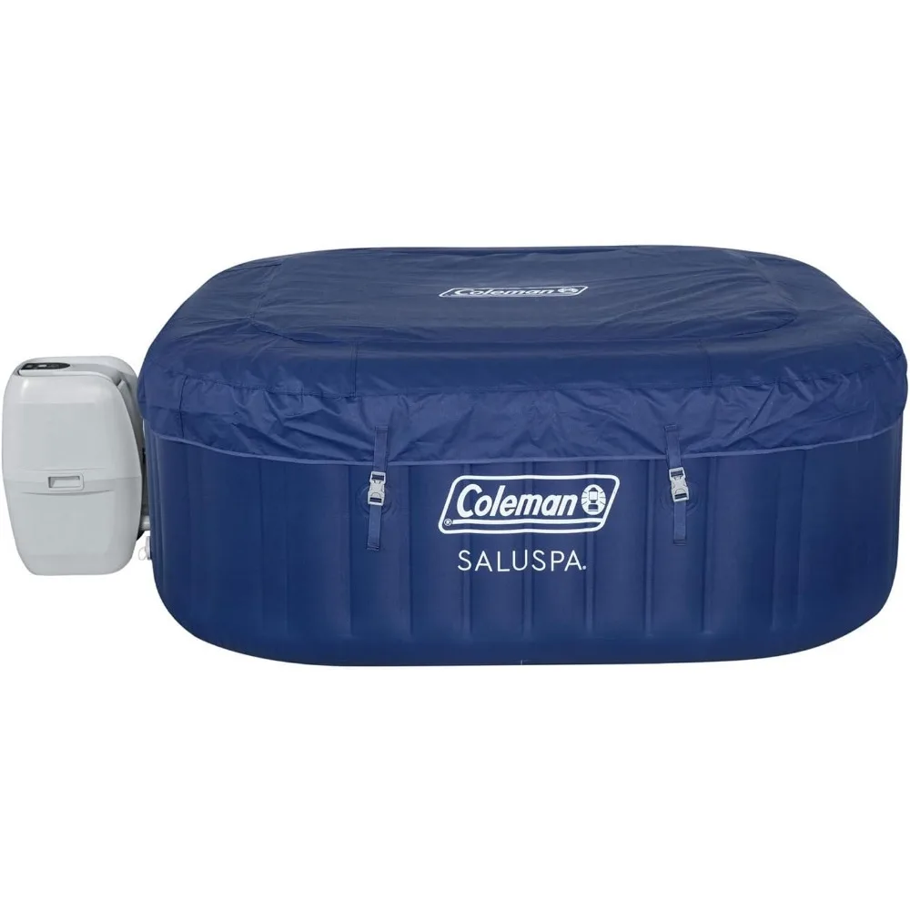 SaluSpa Atlantis AirJet 4 to 6 Person Inflatable Hot Tub Square Portable Outdoor Spa with 140 Soothing Jets with Lids