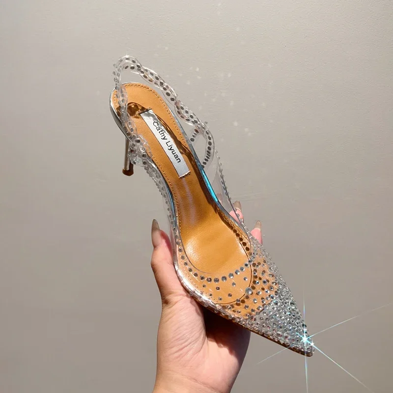 

2023 NEW Designers Summer Silver Women Sandal Fashion Shallow Ladies Elegant Singbacks Sandalias Outdoor Thin High Heel Shoes