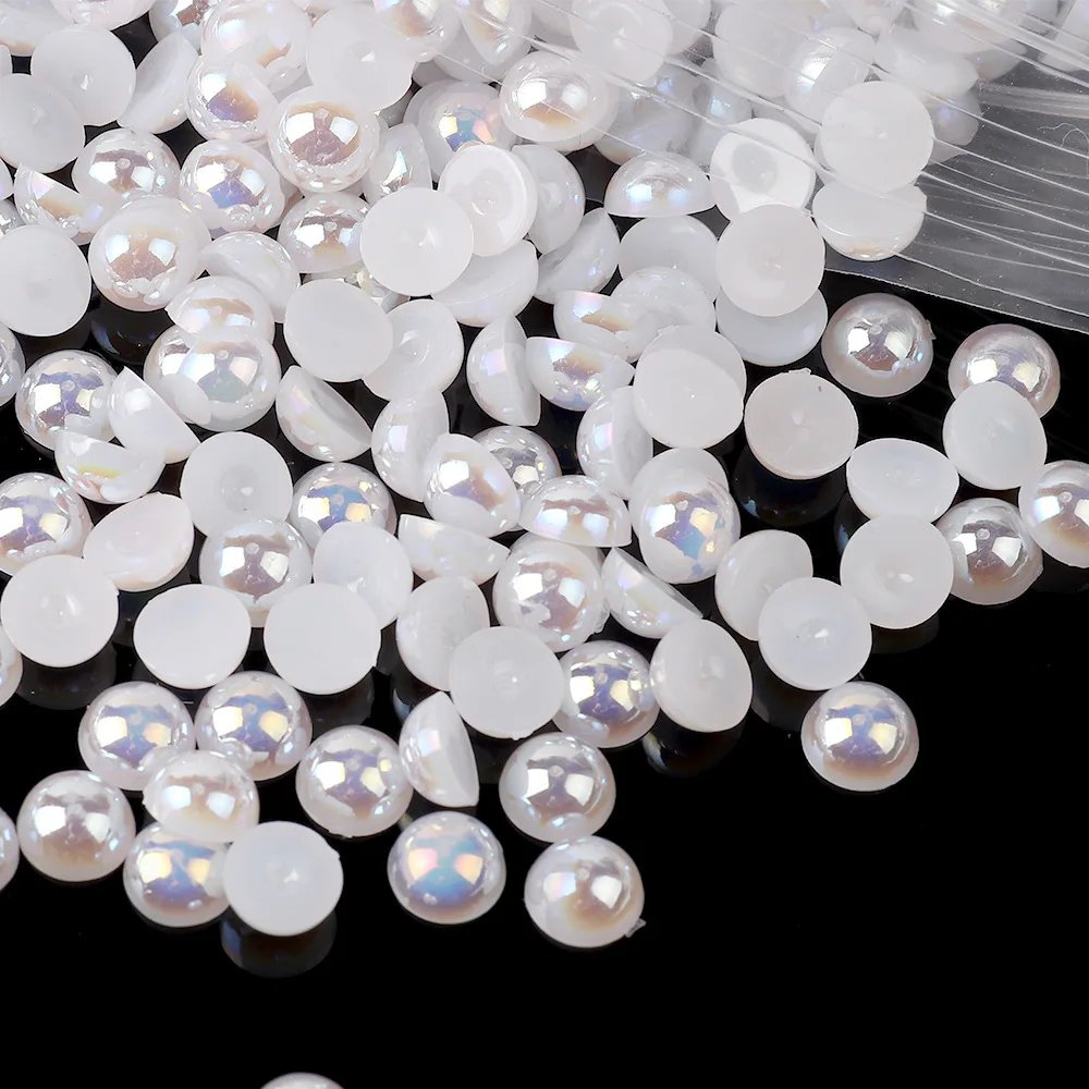 3/4/5/6/8/10mm AB White Pearl Bead Half Round Flatback Beads For DIY Crafts Bag Shoe Nail Art Decoration B0321 stone beads,imitation pearl beads