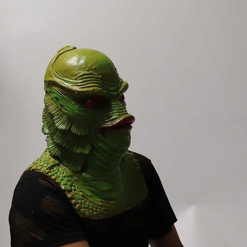 Latex Mermaid Monster Man Headgear Green Fish Monster Mask Masquerade Aquatic Animal Fish Head