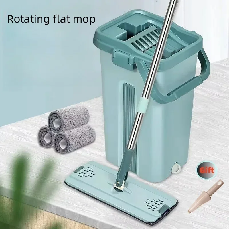 Flat Squeeze Mop Flat Squeeze Mop com balde Wringing Floor Cleaning Microfiber Pads uso molhado ou seco em madeira laminado m&atilde;o livre