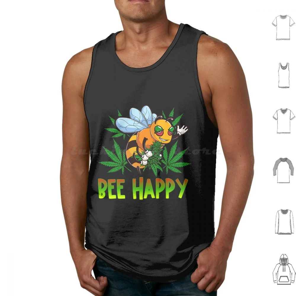 Funny Bee Happy Weed Leaf 420 Day Stoner Tank Tops Vest Sleeveless Stoner Weed Smoking Ganja 420 Day Leaf Smoker