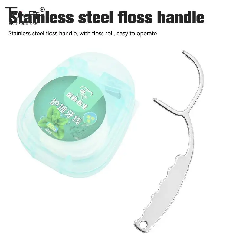 Stainless Steel Toothpicks Handle Tooth Flossing Reusable Oral Cleaning Tools