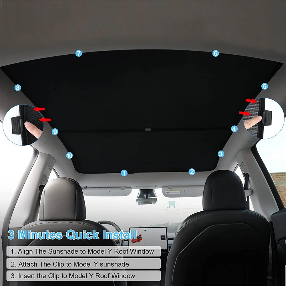 Roof Sunshades for Tesla Model Y 3 Highland Upgraded Sunroof Shade 2 in 1 Layer Sun Shade UV Protection Accessories 2020-2024