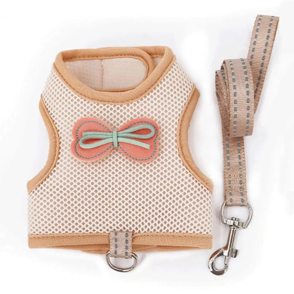 Rabbit Harness Adjustable Pet Leash Harness Set with Bow Decoration for Small Rabbit Cat Ferrets Outdoor Walking Supplies