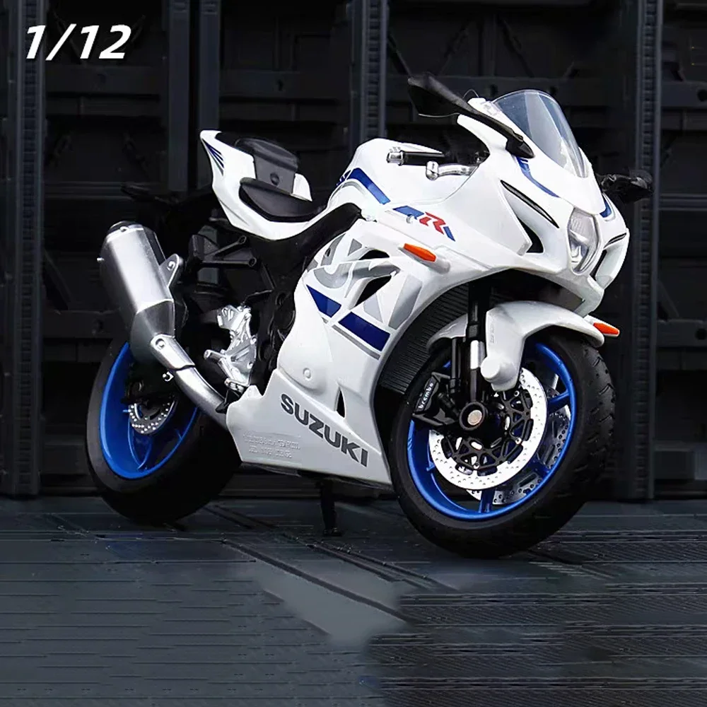 Suzuki GSX-R1000 Black & White Painted Alloy Car Model Toy Acrylic Box Imitation Motorcycle Ornament Collection Children's Gifts