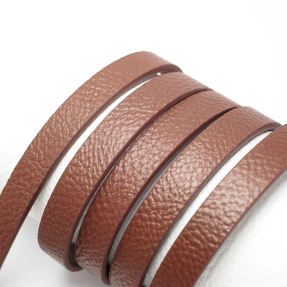 1.15meter Brown Soft Leather Cord, Litchi Texture 10mm Leather Strips, Belt Bag Handle, Waist Chain Key Chain Bracelet Making