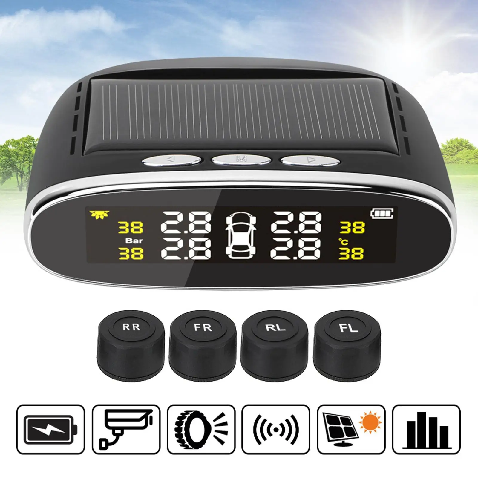 

TPMS With Multi Color Screen Tire Pressure Monitor System Solar Wireless LED Display