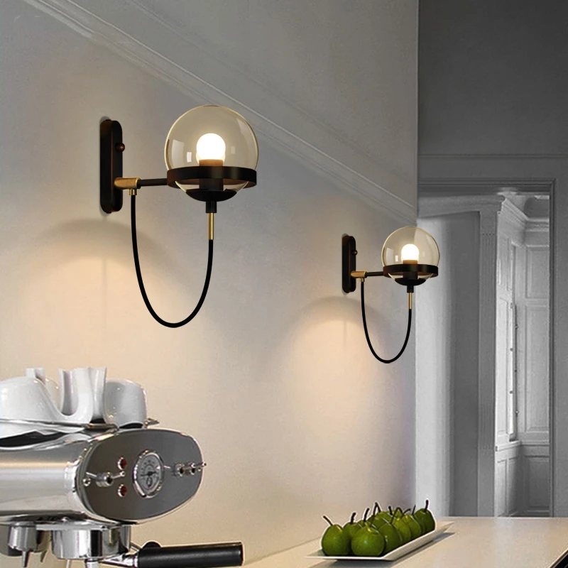 모던한 유리공 벽 램프, 북유럽 스타일, 거실, 침실, 로프트, 침대 머리맡, 벽등, 인더스트리얼 욕실 조명 기구, E27 거울 조명