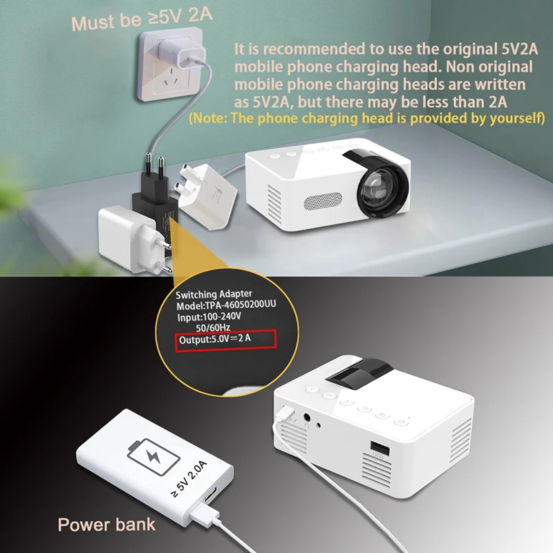YT100 White Mini Home Projector Projector Portable Mini Home Theater Wireless Cell Phone Multi-Function Projector Easy Install