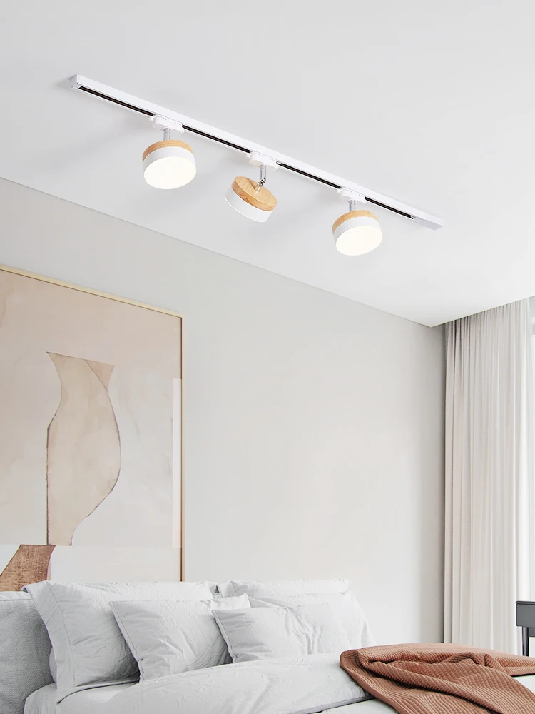 

Nordic creative household solid wood track lamp led surface mounted living room dining room fill light guide rail astigmatism