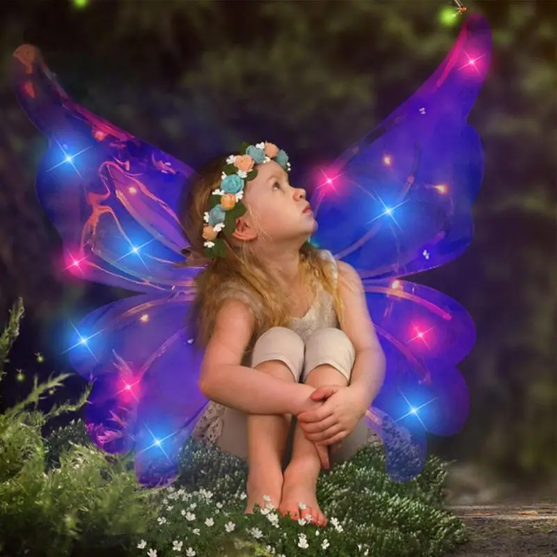 Lighted Electric Butterfly Wings Glowing Fairy Wings Fancy Dress Costume Princess Halloween Dress Up Costume for Children Pet
