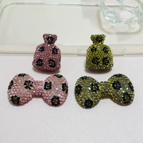 2Pcs Bling Colorful Pink Brown Leopard Print Bow Flat Back Decor Pink Blue Red Bowknot Charm Junk Phone Case Hair Accessories - Image 5