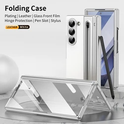 Luxurious Pink Leather Foldable Phone Case with Stylus Holder and Screen Protector - Samsung Z Fold 5 (White)
