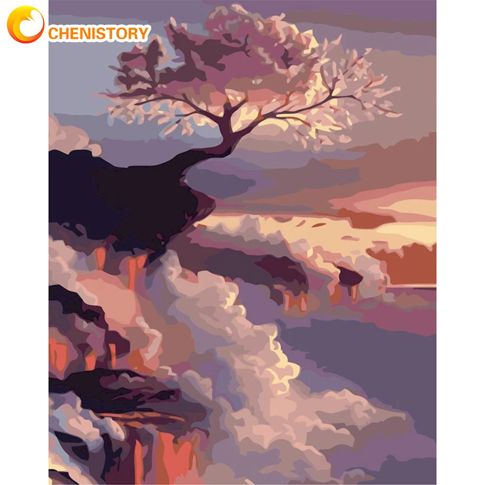 

CHENISTORY 40x50cm Painting By Numbers Kits Diy Gift For Adults Diy Gift Tree Scenery Picture Oil Painting Kit For Modern Home D