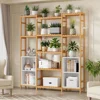 Bamboo Shelf Bookcase, Triple Wide Bookshelf with 4 Cubes & 9 Shelves, Large Bookshelf with Storage, Plant Shelf Bathroom Shelf 3
