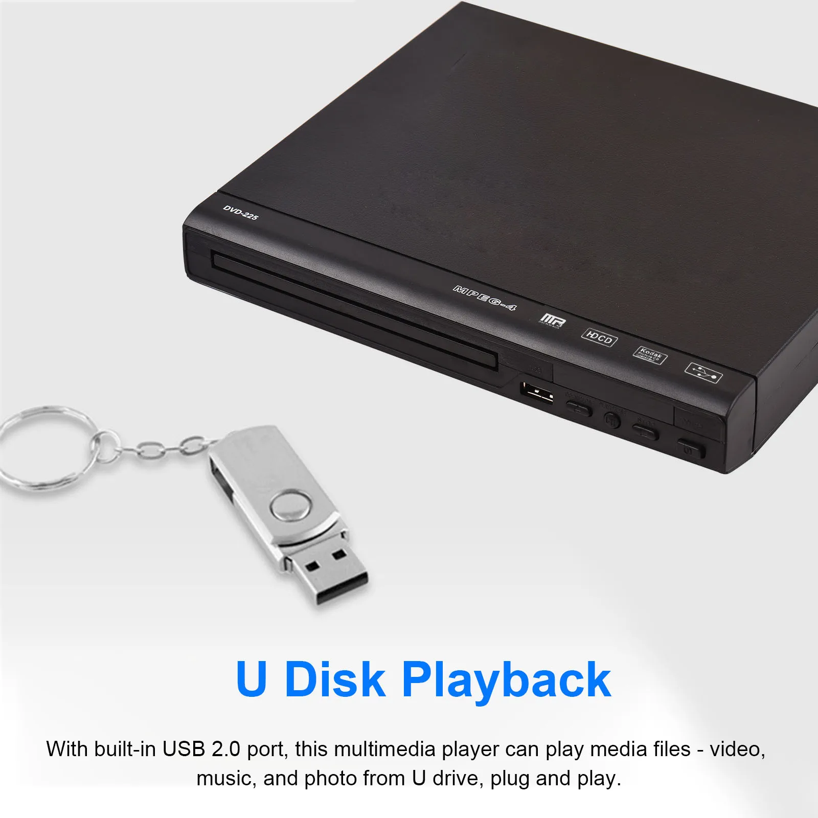DVD-225 Home DVD Player DVD CD Disc Player Digital Multimedia AV Output with Remote Control