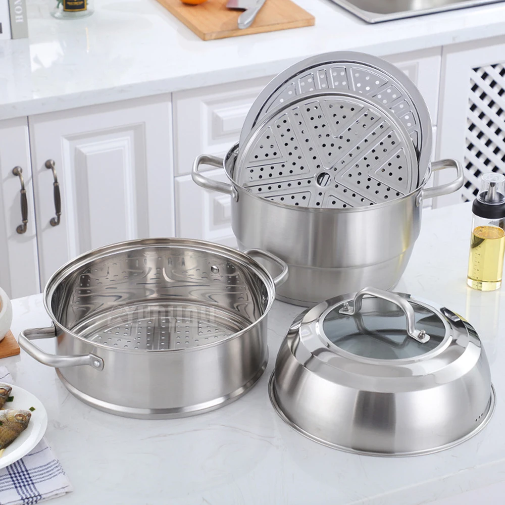 Version Fish Pot Kitchen Stainless Steel Food Steamer Pot Double Layers Boiler Induction Cooker Gas Stove
