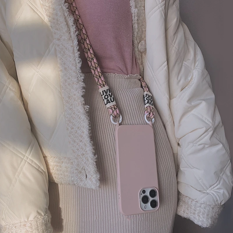 Solid Candy Color Silicone Crossbody Lanyard Case with Strap