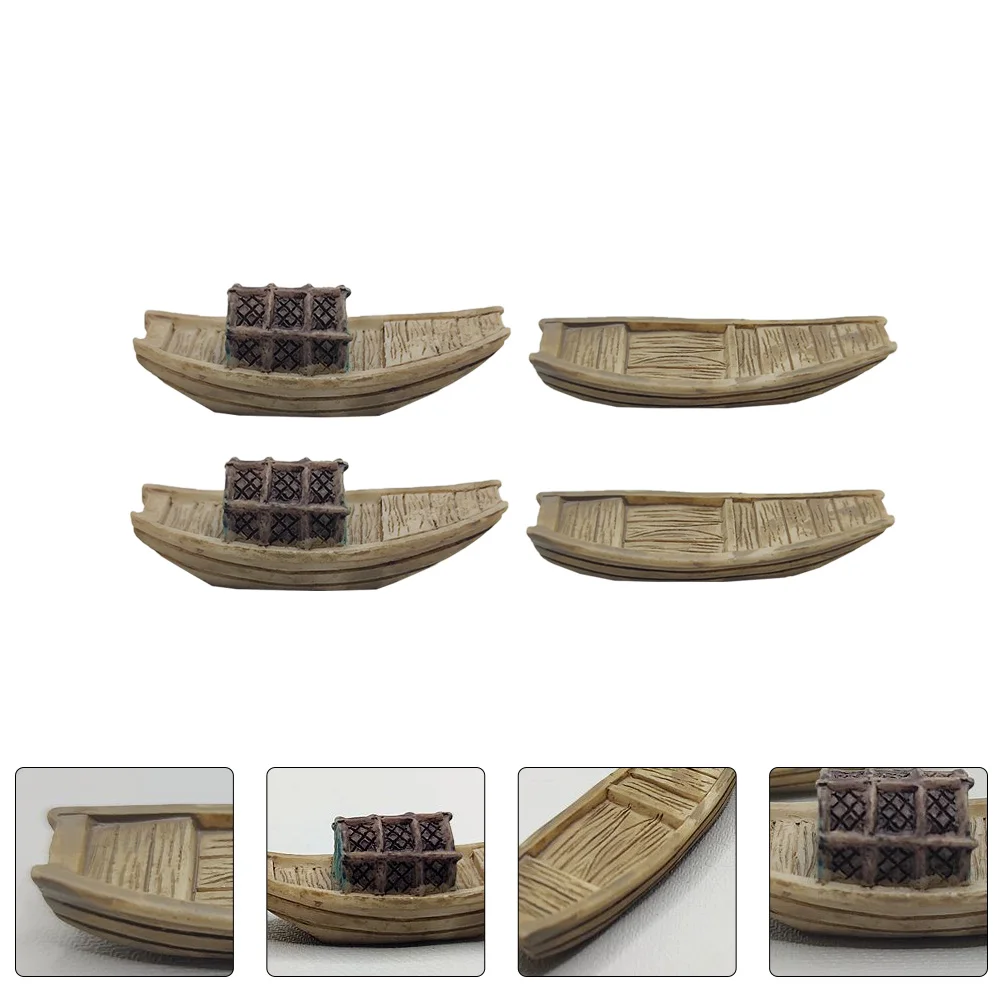 

4 Pcs Home Decor Micro Landscape Fishing Boat Decoration Adornment Glass Miniature Accessory Layout