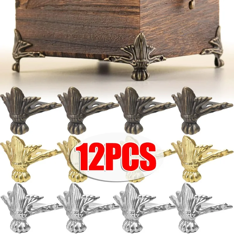 4/12pcs Box Corner Protector Antique Jewelry Chest Decorative Feet Wooden Boxes Support Bases Triangle Carved Corner Protector