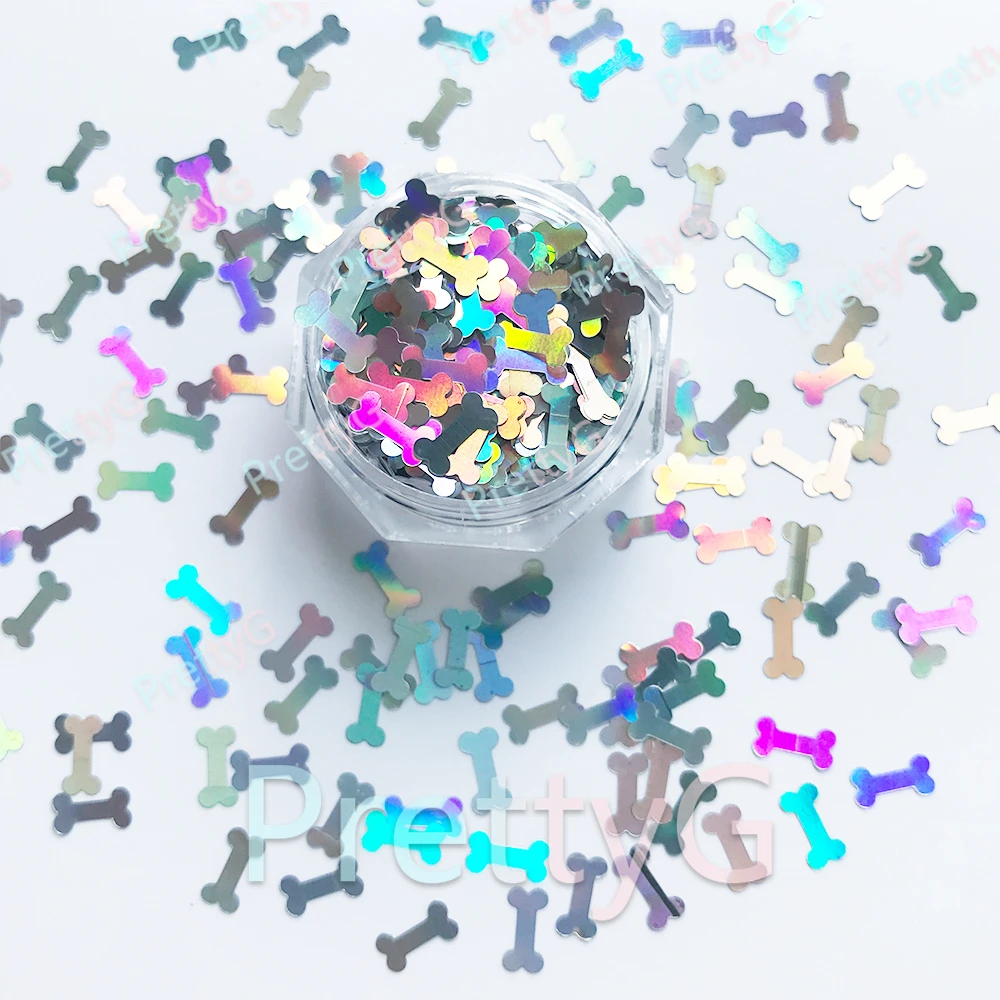 PrettyG 1 Box 6mm Small Bones Shape Holographic Glitter Sequins for Resin DIY Making Art Craft Nail Decoration Accessories