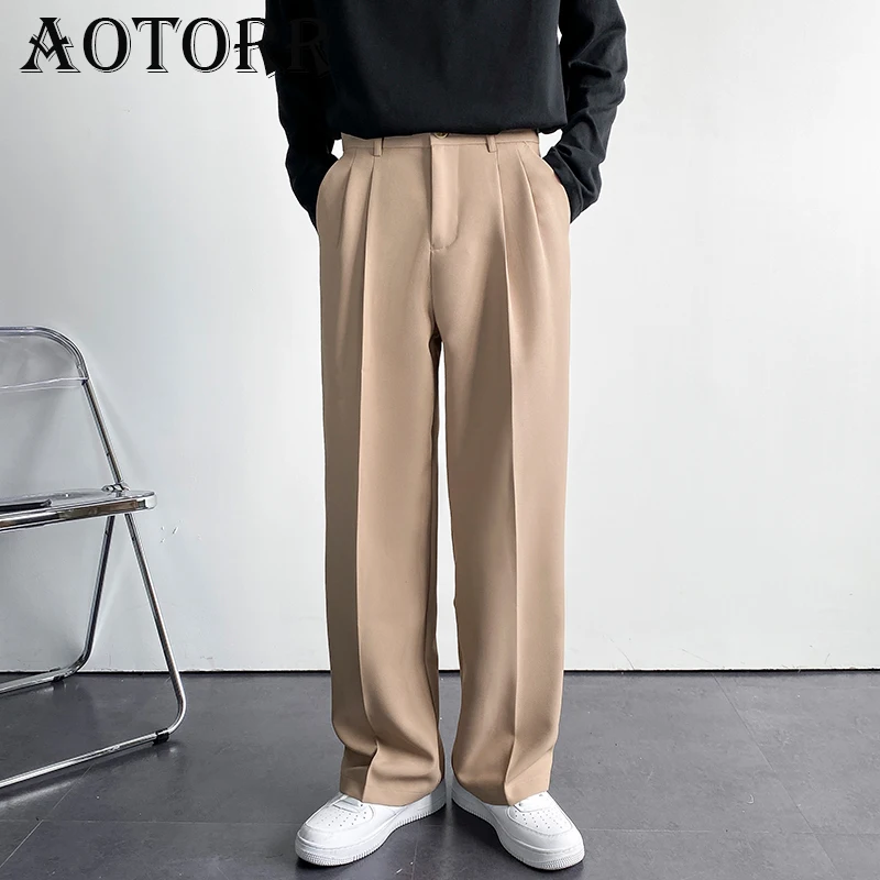 Men Suit Pants Casual Wide Leg Trousers 