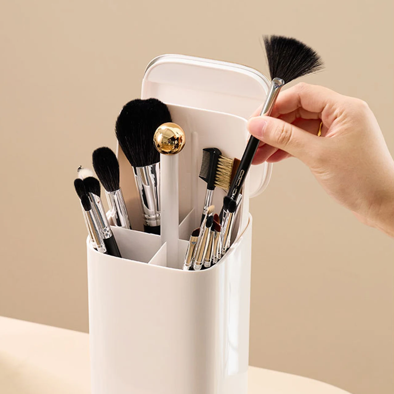Auto-Rising Makeup Brush Storage Holder Large Capacity Dustproof Makeup Tool Organizer Makeup Tissue Holders Home Organizers
