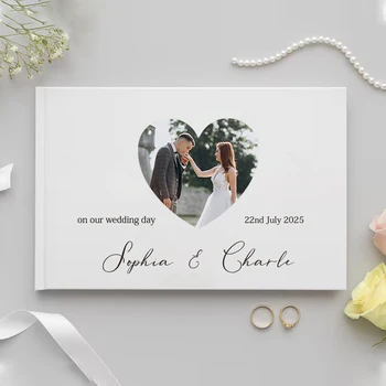 Livre d'or personnalisé pour cadeau de mariage, Album Photo de Message Noble blanc, Simple et élégant, souvenir horizontal, Signature, livre d'or 1