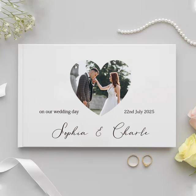 Livre d'or personnalisé pour cadeau de mariage, Album Photo de Message Noble blanc, Simple et élégant, souvenir horizontal, Signature, livre d'or 1