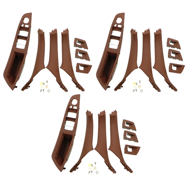 

3X RHD Car Interior Door Handle Inner Door Panel Pull Trim Cover For -Bmw 5 Serie F10 F11 520 525 Red-Brown RHD
