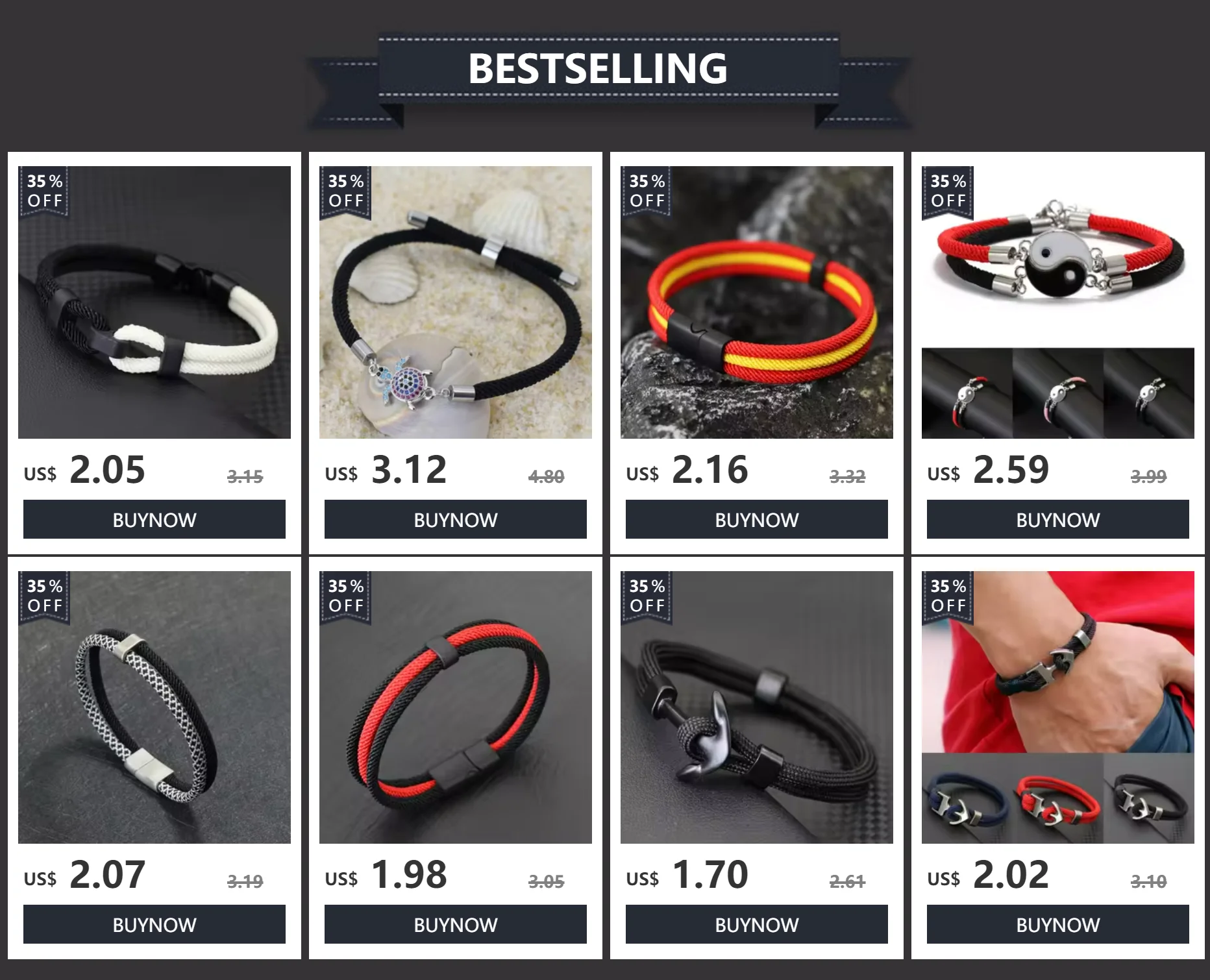 Klasse A Kiel Seil Armband Männer Unfading Abnehmbare Magnet Schnalle Armreif Freizeit Pulseira Homme Bicolor String Wrap Armband Joias – Detail 1