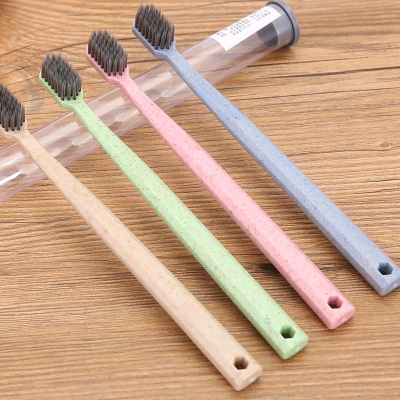 

Binchotan Toothbrush for Adult with Container Good for Traveler Wheat Straw Synthetic Handle Environmentally Friendly