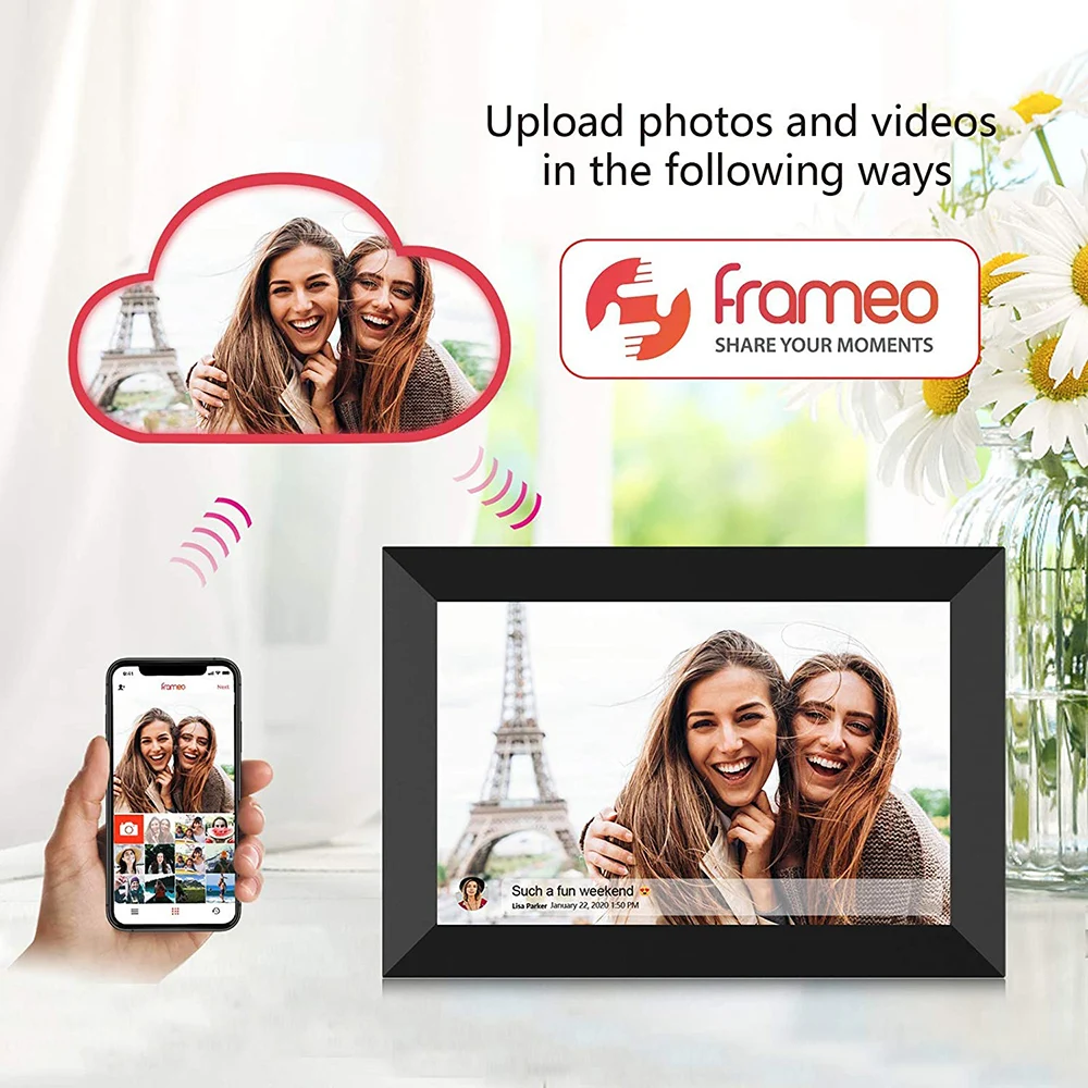 10.1 Inch Smart WiFi Digital Photo Frame 1280x800 IPS LCD Touch Screen Support Auto-Rotate Built in 16GB Memory Free Frameo App