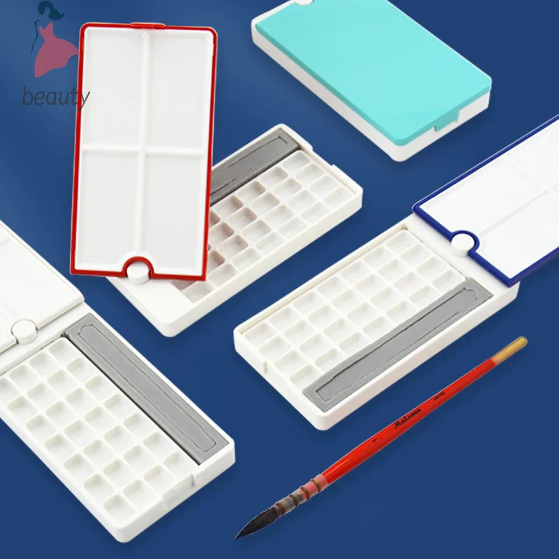 Travel Gouache Oil Plastic Nail Art Palette 360&deg; Rotating Empty Watercolor Palette Nail Art Tray Box 28 Grid For Diy