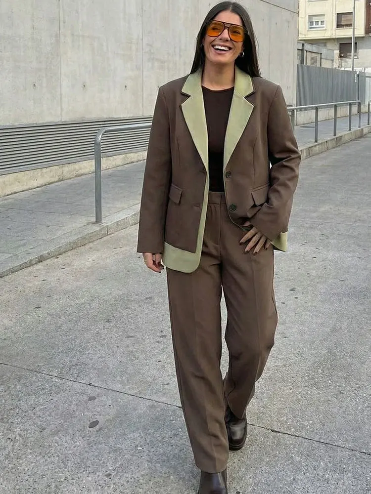 HH Women Fashion Patchwork Blazer Coat Single Breasted Long Sleeve Suit Jacket Spring Autumn Trend High Street Lady Chic Outwear