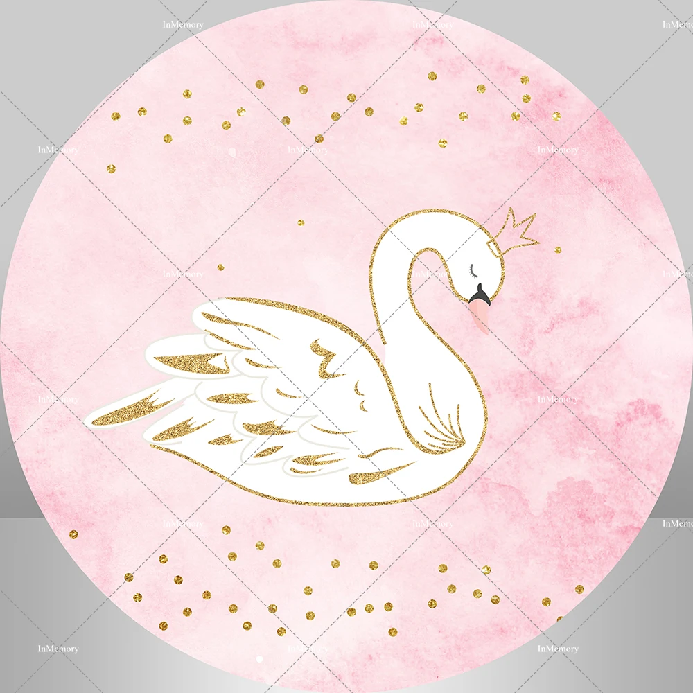 

Pink Swan Princess Birthday Circle Backdrop Cover Custom Gold Dots Baby Shower Background Photography Banner