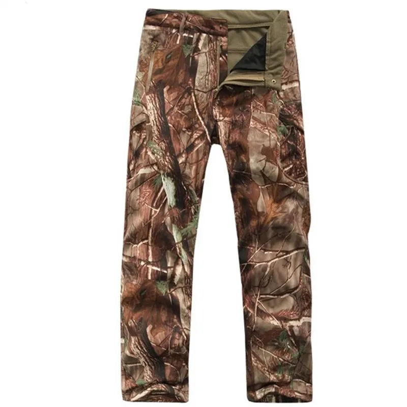 Mens Fleece Warm Casual Pants Military Tactical Camouflage Pant Shark Skin Softshell Waterproof Trousers Outdoor Hiking Pants 2