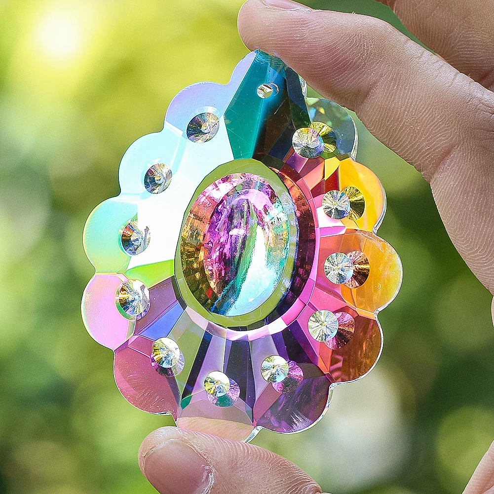 63MM Polished AB Stained Glass Crystal Faceted Prism Chandeliers Hang Decorative Accessories Suncatcher for Windows Decoration