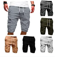 Summer Men Cargo Half Pants Casual Elastic Waist Pocket Solid Pocket Loose Shorts Oversized S-5XL BSDFS-ZK36