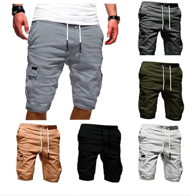Summer Men Cargo Half Pants Casual Elastic Waist Pocket Solid Pocket Loose Shorts Oversized S-5XL BSDFS-ZK36