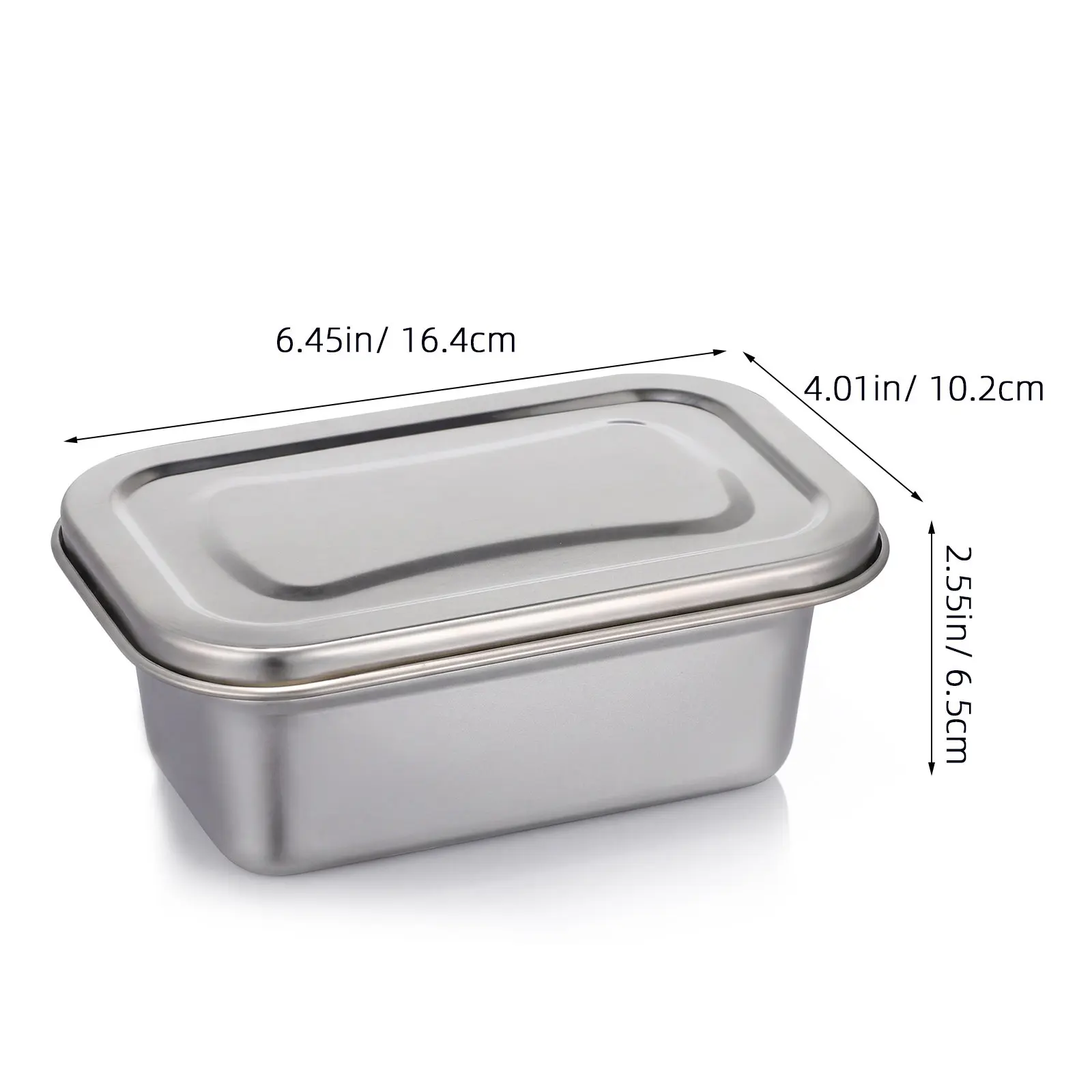 720ml 2pcs 금속 보관 상자 냉동고 보관을위한 직사각형 스테인레스 스틸 용기 뚜껑이있는 케이크 캔디 아이스크림 상자