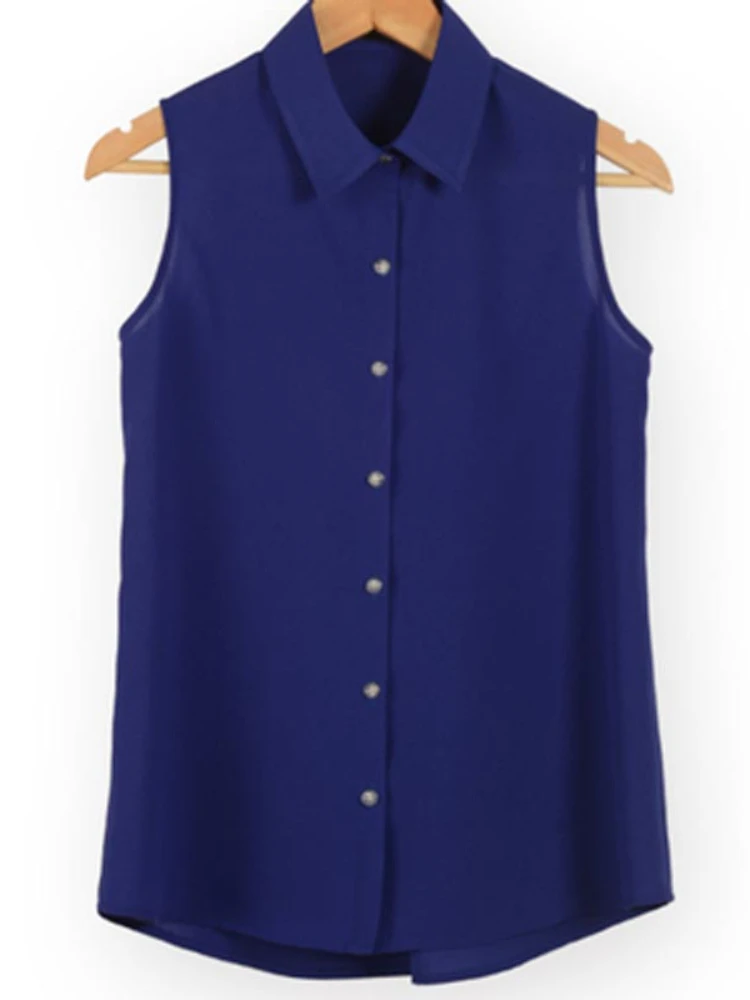 

Women Sleeveless Turn-down Chiffon Blouse Summer Shirt Blusas Femeninas Plus Size Solid Vest Tops Camisa De Chifon Feminina 1473