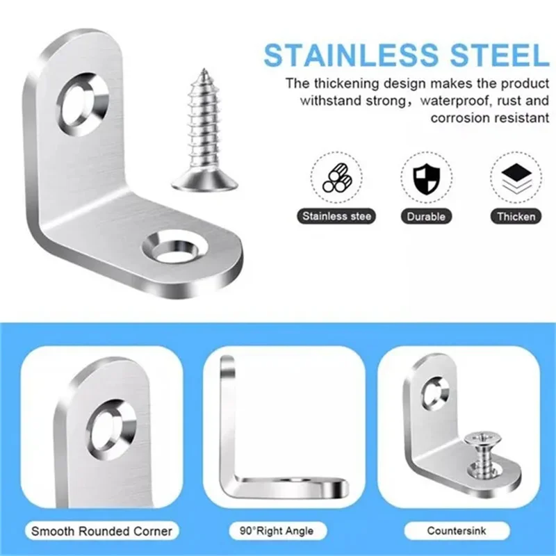 Angle bracket L Shaped Corner Brackets 90 Degree Right Angle Stainless Steel Bracket Fastener For Wood Furniture Bedframe Cabinet Accessories