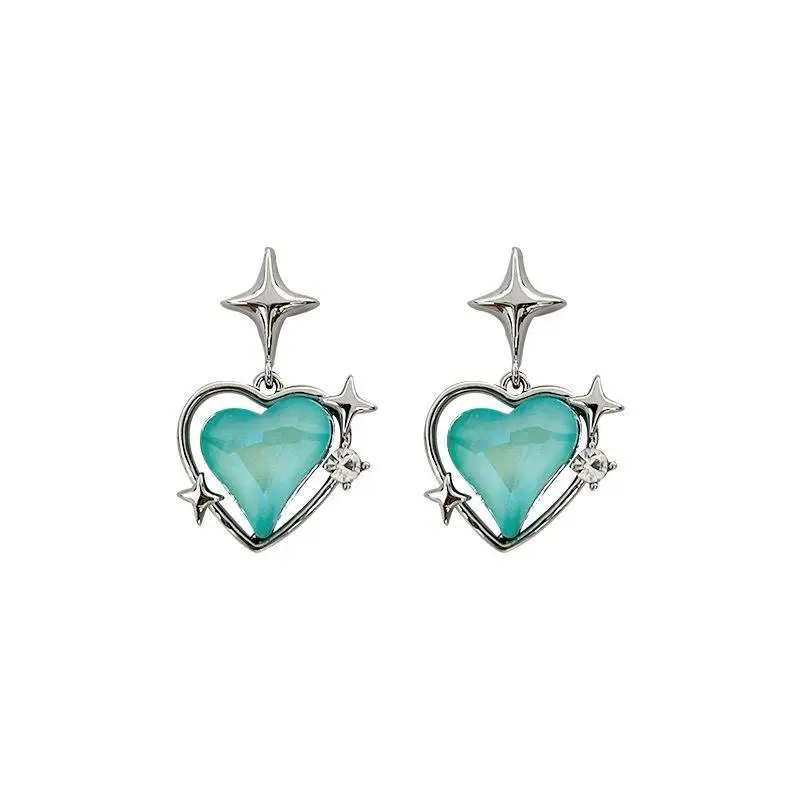 ピアス Heart Turquoise Earrings #8262 Gothic Heart Earrings | Blue Earrings | Stud Earrings