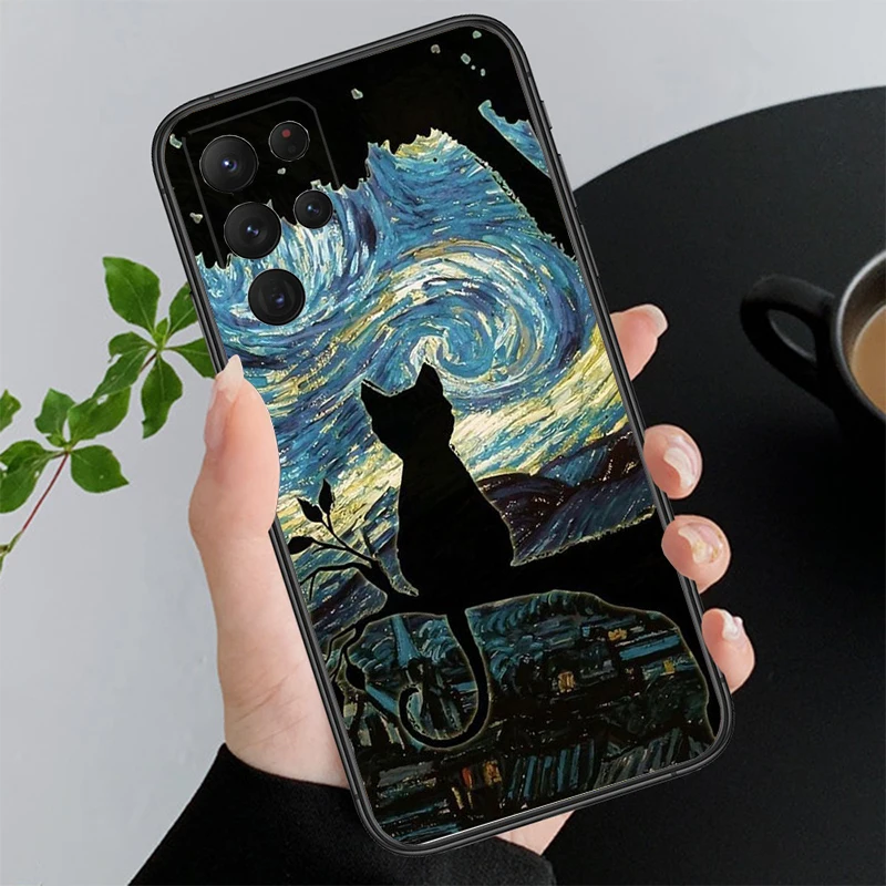 thumbnail image 1 of Funda de teléfono con diseño de gato Van Gogh con pintura al óleo retro para Samsung Galaxy A52S A04S A21S A33 A23 A13 A14 A32 A52 A53 A54 A51 A71 M51, 1 of 5