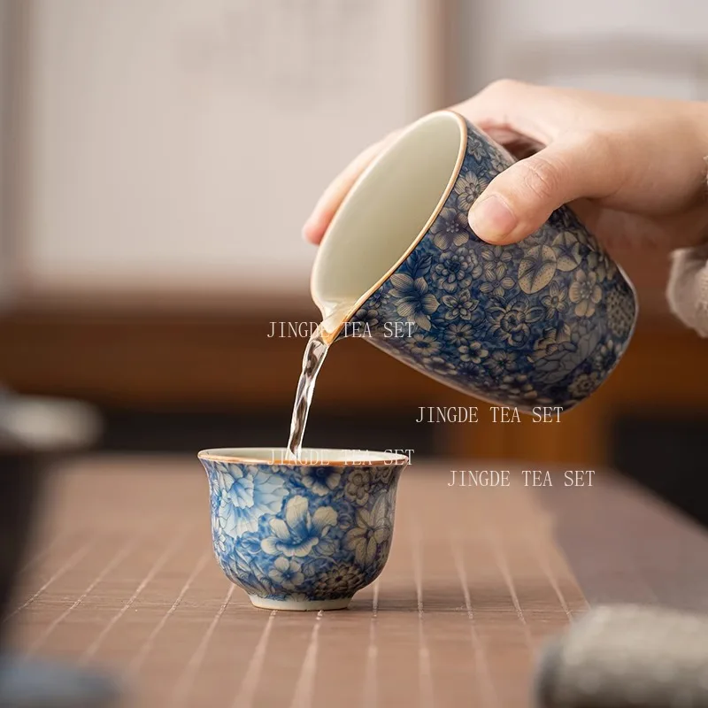 Blue and White Porcelain Kung Fu Teaset Household Tea Maker High End Chinese Style Tea Cup Lid Chinese Three Talent Tea Bowl