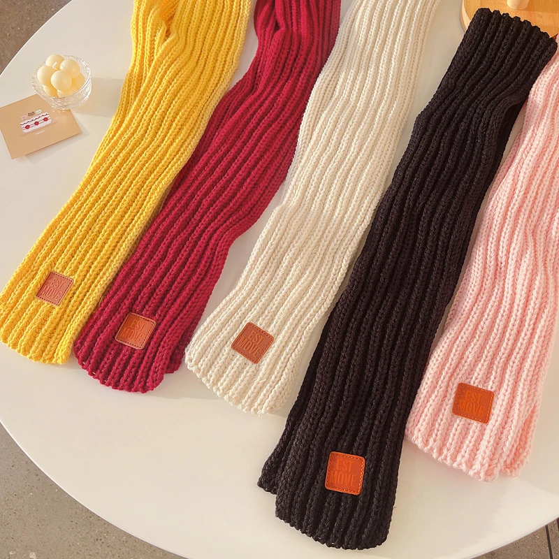 New Winter Children Colors Soft Knitting Wool Thermal Scarf Boys Girls Lovely Outdoor Warmer Scarf Kids Solid Labelled